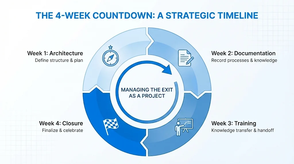 The Ultimate Job Handover Checklist (Don't Miss Anything) 3 Exit Timeline - 4 Week Countdown
